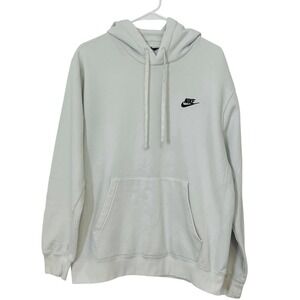 Nike Club Fleece Pullover Hoodie Light Gray/Off White Kangaroo Pockets Swoosh‎ M